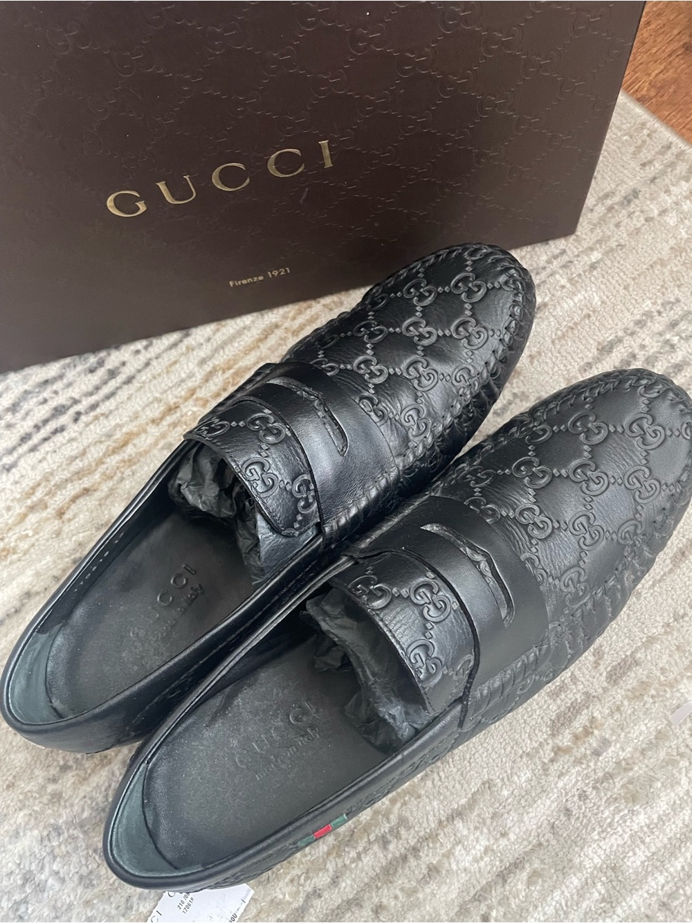 SALE❤️ GUCCI Black Leather Guccissima GG Men's Loafers Made in Italy size 10 B
